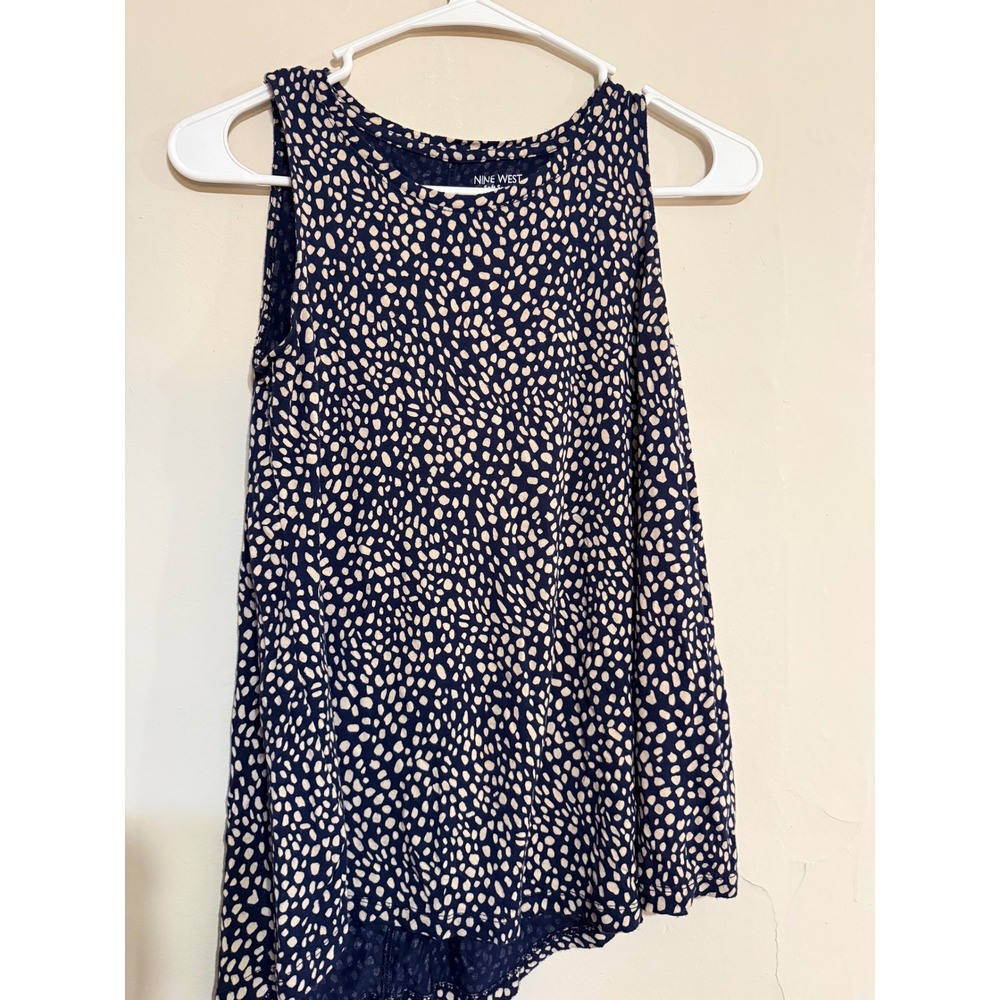Nine West Soft Spun Sleeveless Tank Top Women's XS Navy White Print Layer